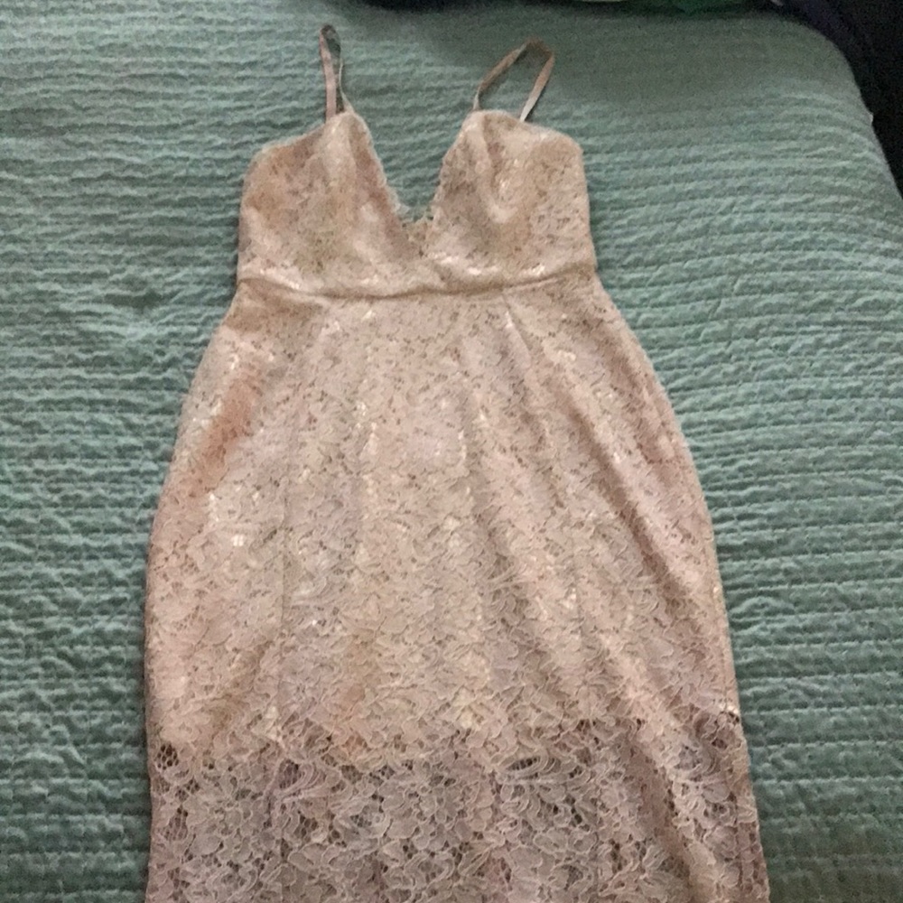 Dusty Rose mid-length dress.
